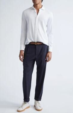 Eleventy Shirt Mens Small Dandy Jersey Button Up Long Sleeve White Quiet Luxury